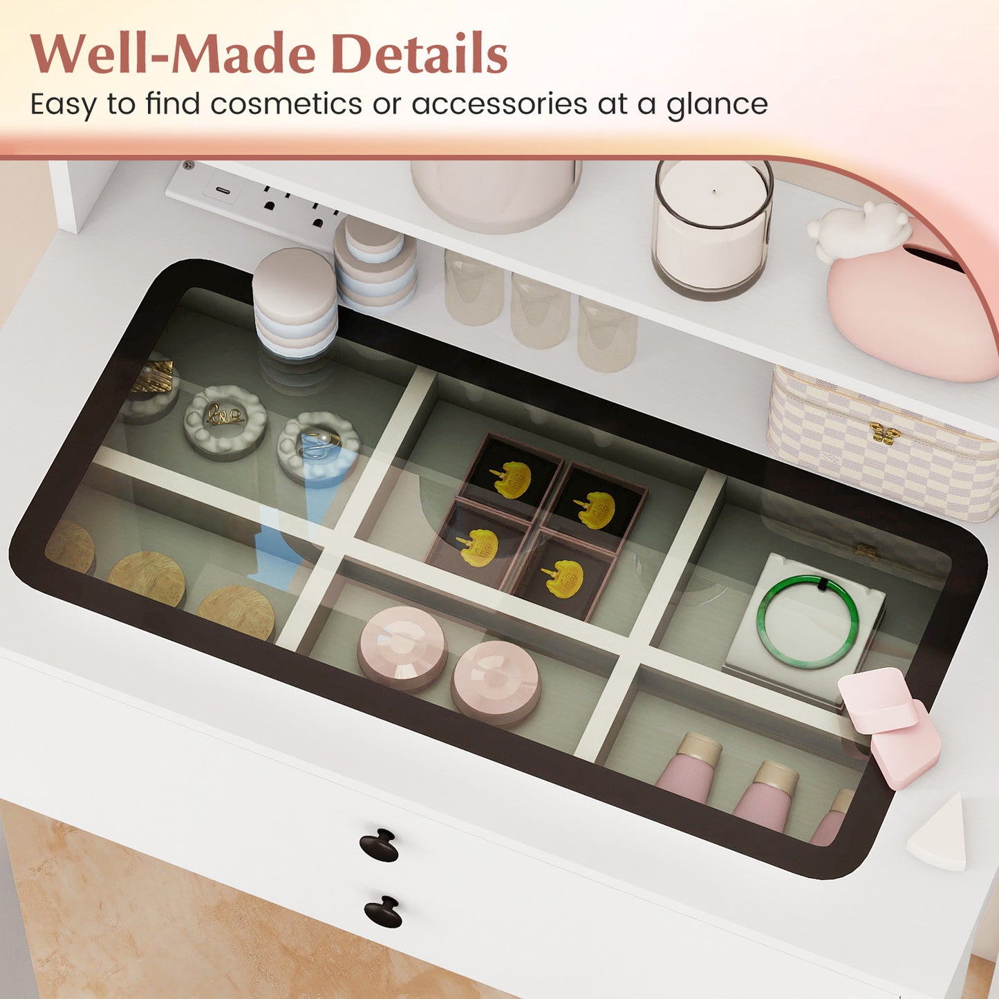 Small Vanity Desk with Mirror and Lights for Bedroom, White Makeup Vanities at Gallery Canada