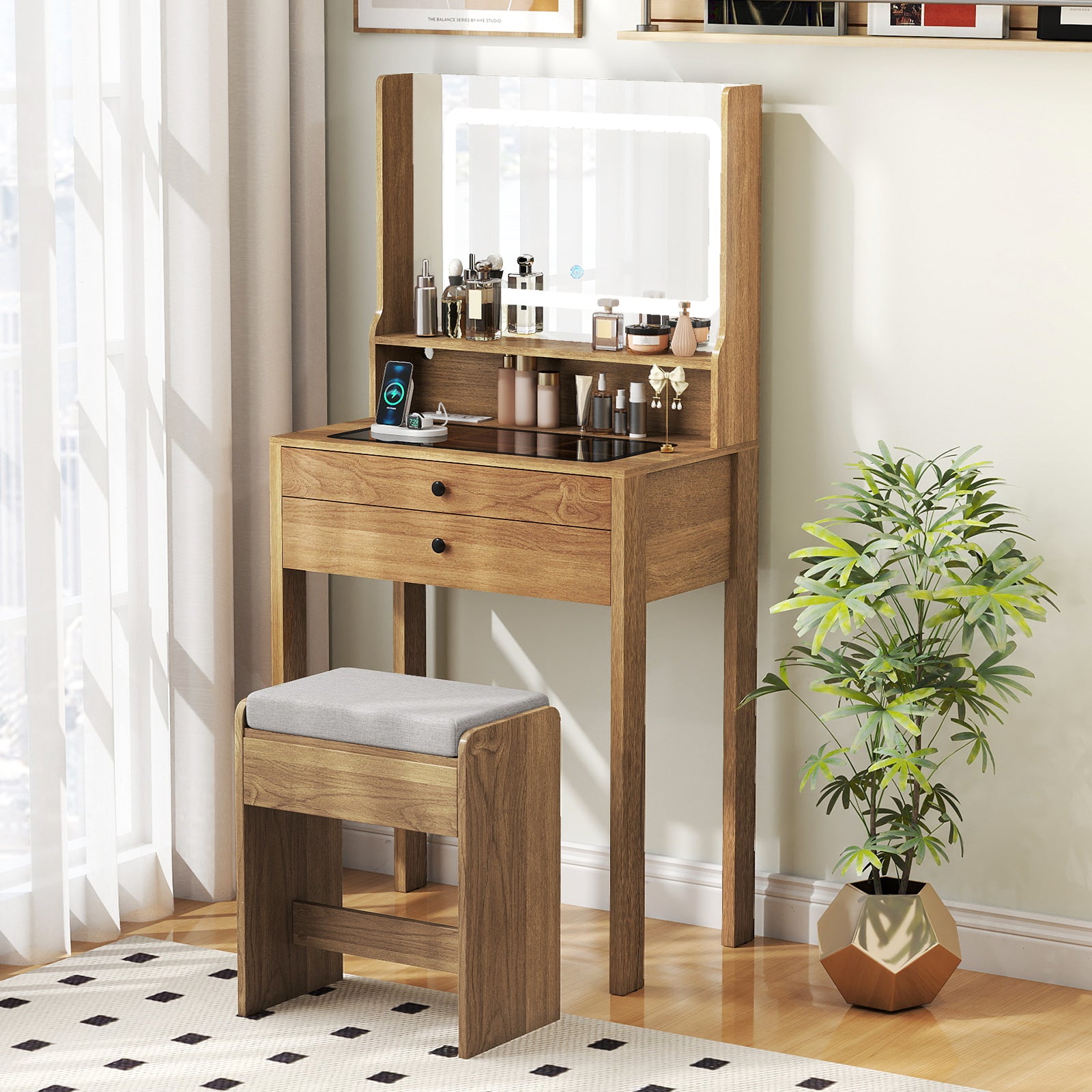 Small Vanity Desk with Mirror and Lights for Bedroom, Natural Makeup Vanities at Gallery Canada