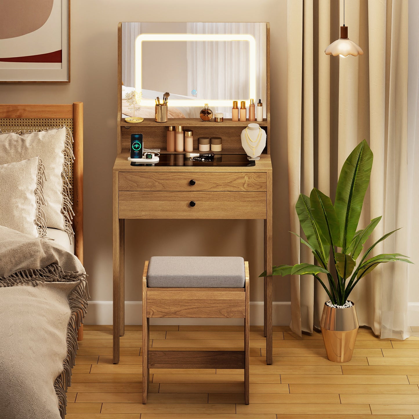 Small Vanity Desk with Mirror and Lights for Bedroom, Natural Makeup Vanities at Gallery Canada