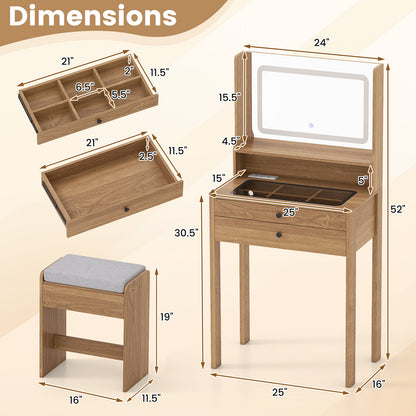 Small Vanity Desk with Mirror and Lights for Bedroom, Natural Makeup Vanities at Gallery Canada