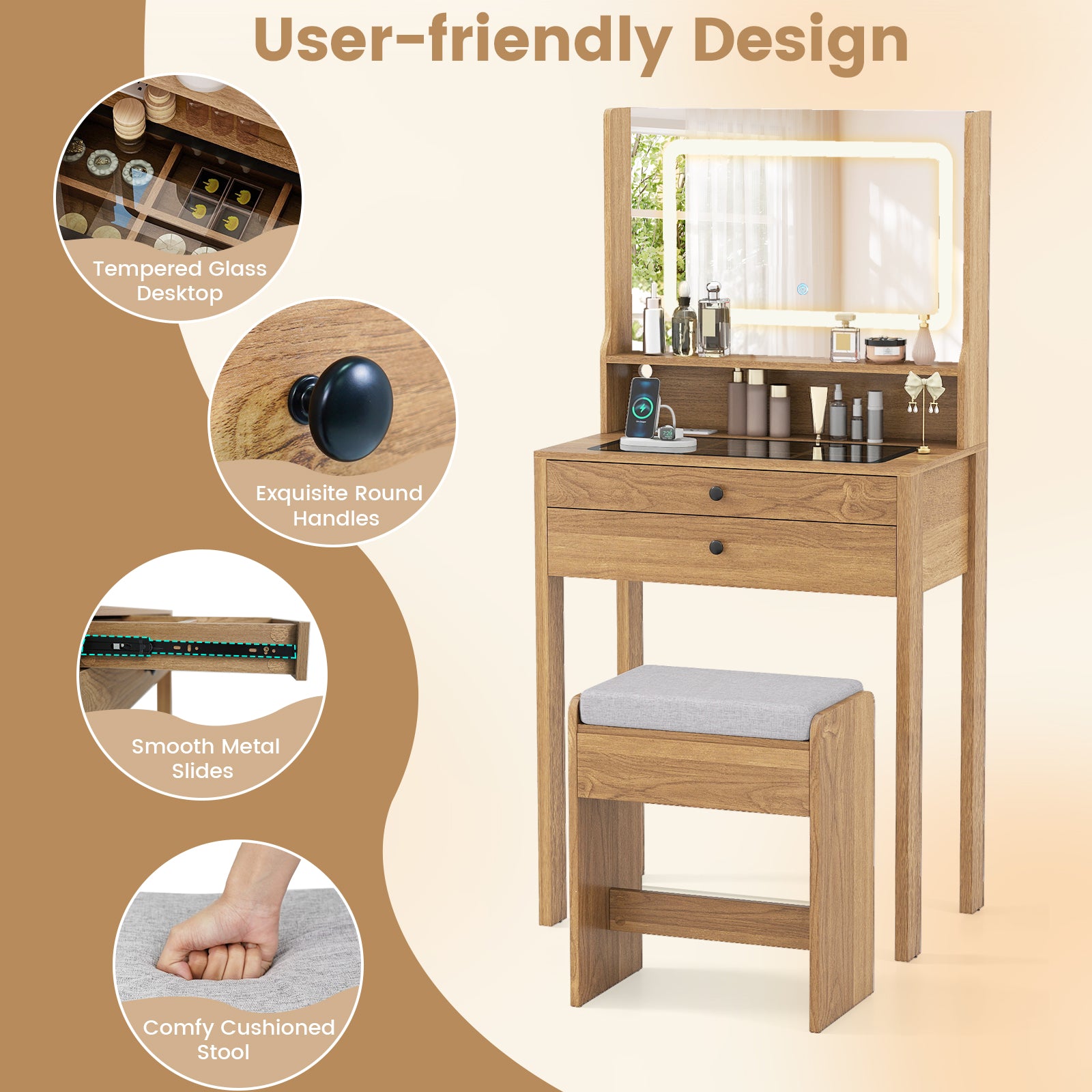 Small Vanity Desk with Mirror and Lights for Bedroom, Natural Makeup Vanities at Gallery Canada