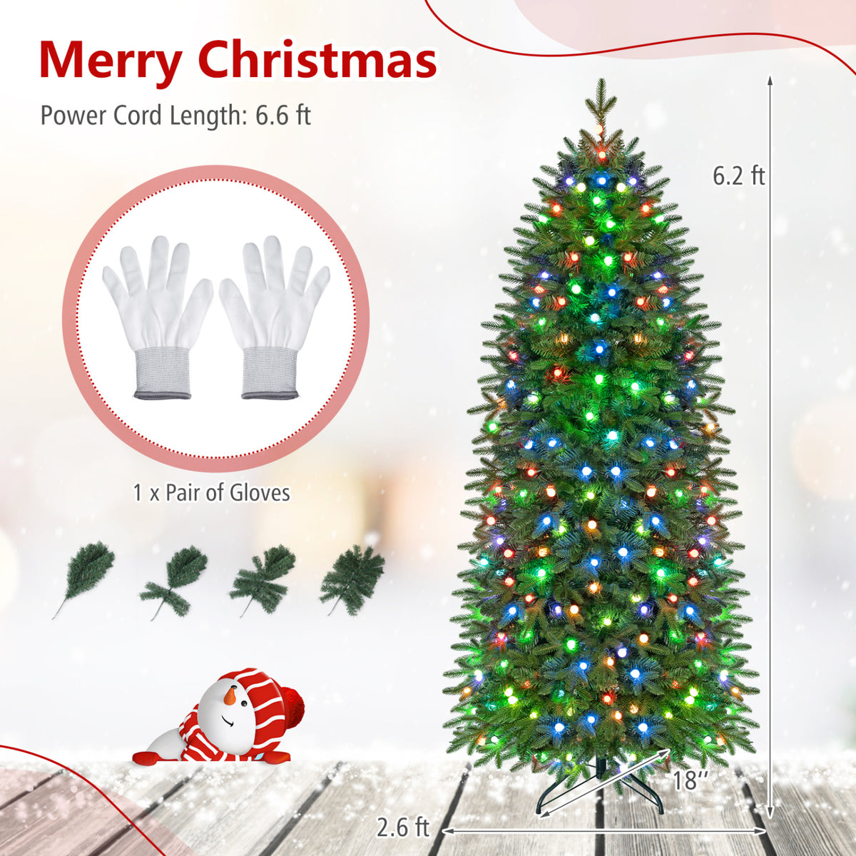 Smart Pre-Lit Christmas Tree, RGB LED Lights, M, Green