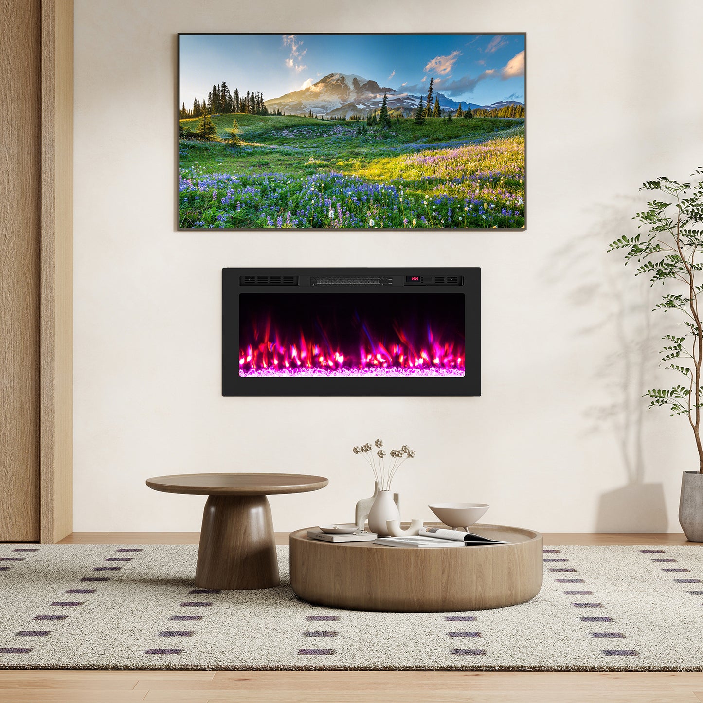 Smart WiFi Electric Fireplace Wall Mounted & Recessed 750W/1500W Heater-36 Inch, Black Fireplaces at Gallery Canada