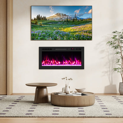 Smart WiFi Electric Fireplace Wall Mounted & Recessed 750W/1500W Heater-36 Inch, Black Fireplaces at Gallery Canada