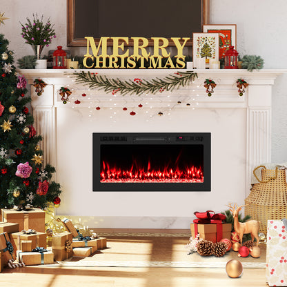 Smart WiFi Electric Fireplace Wall Mounted & Recessed 750W/1500W Heater-36 Inch, Black Fireplaces at Gallery Canada