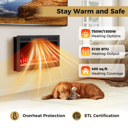 Smart WiFi Electric Fireplace Wall Mounted & Recessed 750W/1500W Heater-36 Inch, Black Fireplaces at Gallery Canada