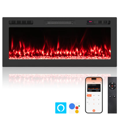 Smart WiFi Electric Fireplace Wall Mounted & Recessed 750W/1500W Heater-42 Inch, Black Fireplaces at Gallery Canada