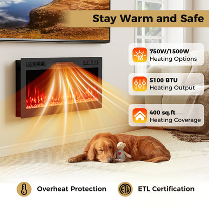 Smart WiFi Electric Fireplace Wall Mounted & Recessed 750W/1500W Heater-42 Inch, Black Fireplaces at Gallery Canada