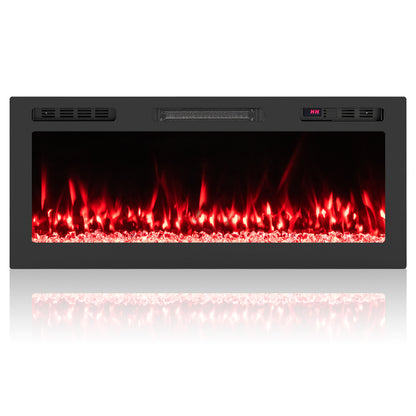 Smart WiFi Electric Fireplace Wall Mounted & Recessed 750W/1500W Heater-42 Inch, Black Fireplaces Black at Gallery Canada