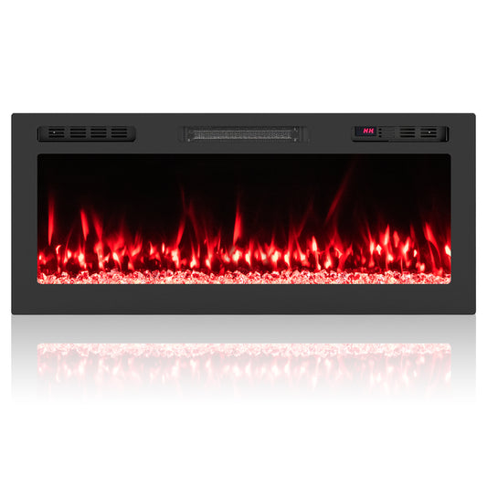 Smart WiFi Electric Fireplace Wall Mounted & Recessed 750W/1500W Heater-42 Inch, Black Fireplaces Black at Gallery Canada
