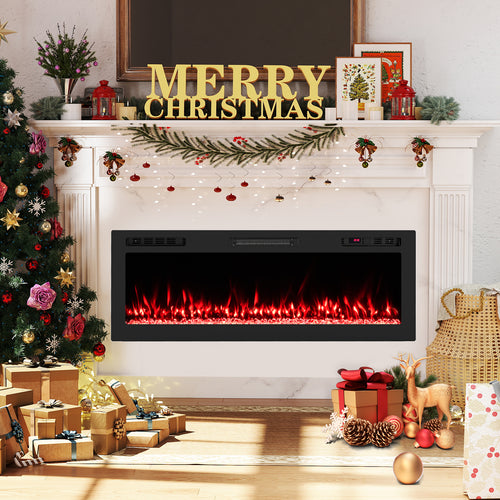 Smart WiFi Electric Fireplace Wall Mounted & Recessed 750W/1500W Heater-50 Inch, Black