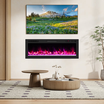 Smart WiFi Electric Fireplace Wall Mounted & Recessed 750W/1500W Heater-50 Inch, Black Fireplaces at Gallery Canada