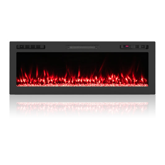 Smart WiFi Electric Fireplace Wall Mounted & Recessed 750W/1500W Heater-50 Inch, Black Fireplaces Black at Gallery Canada