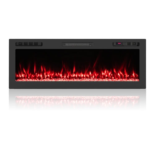 Smart WiFi Electric Fireplace Wall Mounted & Recessed 750W/1500W Heater-50 Inch, Black