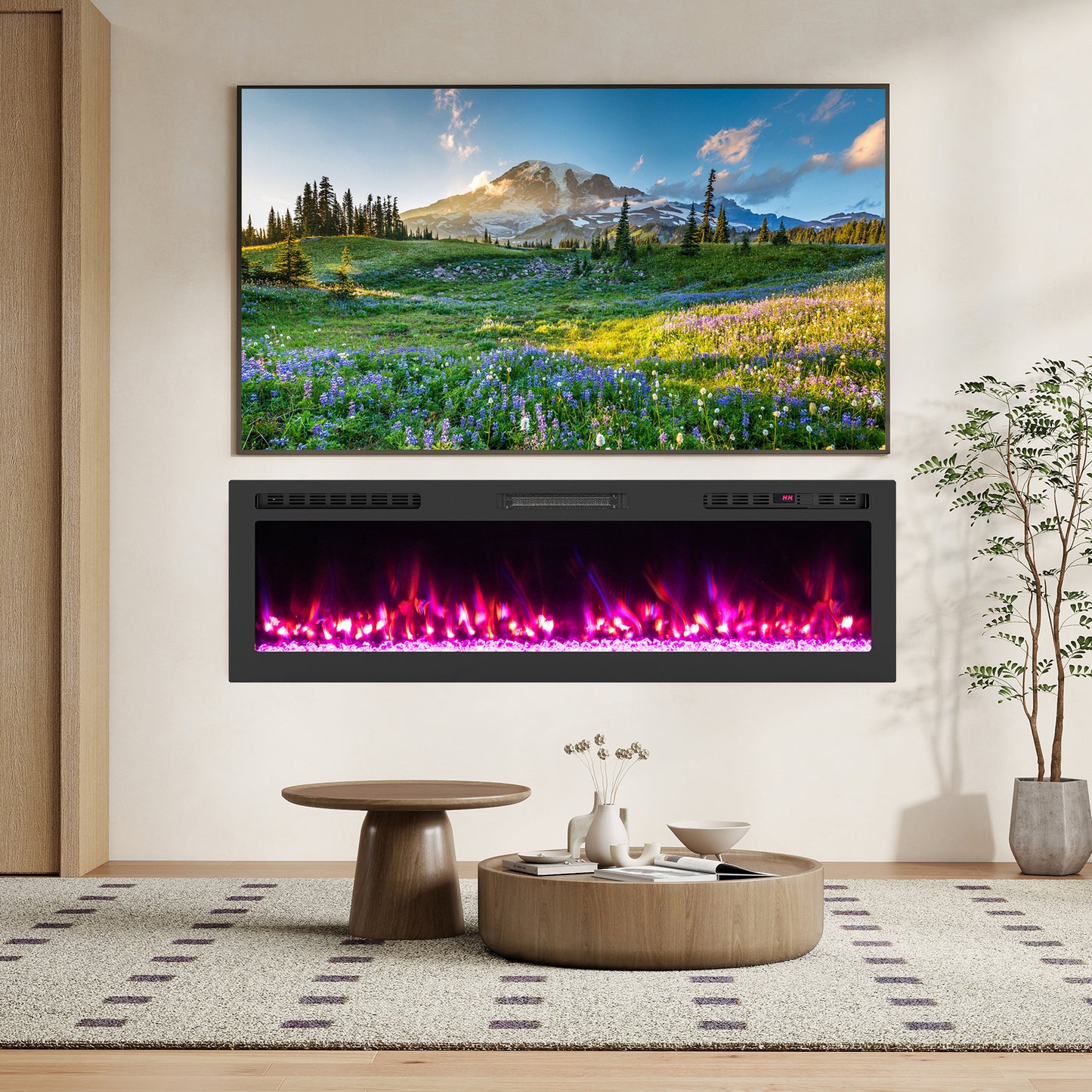 Smart WiFi Electric Fireplace Wall Mounted & Recessed 750W/1500W Heater-60 Inch, Black Fireplaces at Gallery Canada