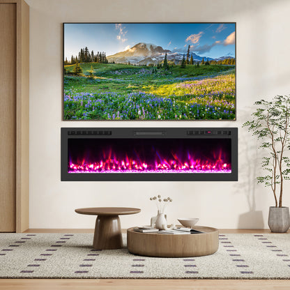 Smart WiFi Electric Fireplace Wall Mounted & Recessed 750W/1500W Heater-60 Inch, Black Fireplaces at Gallery Canada