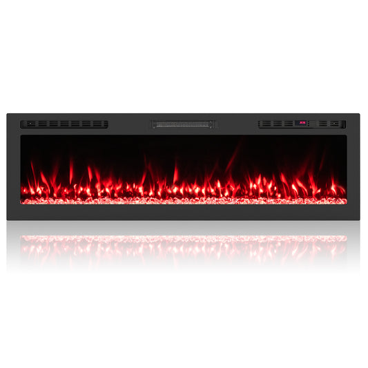 Smart WiFi Electric Fireplace Wall Mounted & Recessed 750W/1500W Heater-60 Inch, Black Fireplaces Black at Gallery Canada