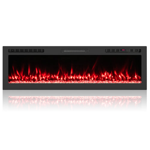 Smart WiFi Electric Fireplace Wall Mounted & Recessed 750W/1500W Heater-60 Inch, Black