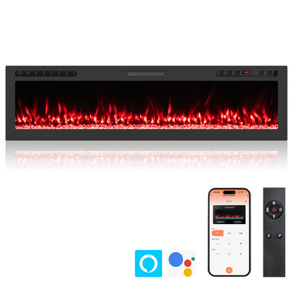 Smart WiFi Electric Fireplace Wall Mounted & Recessed 750W/1500W Heater-68 Inch, Black Fireplaces at Gallery Canada