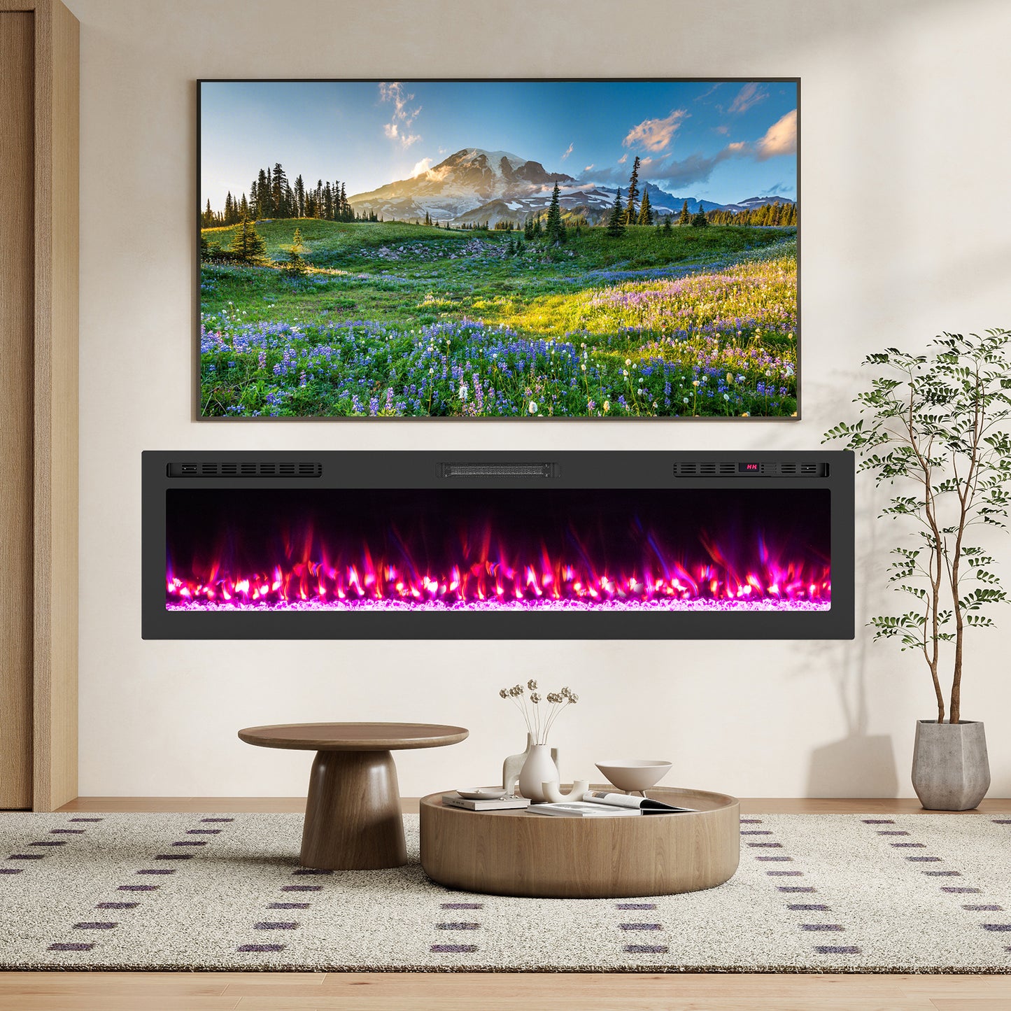 Smart WiFi Electric Fireplace Wall Mounted & Recessed 750W/1500W Heater-68 Inch, Black Fireplaces at Gallery Canada
