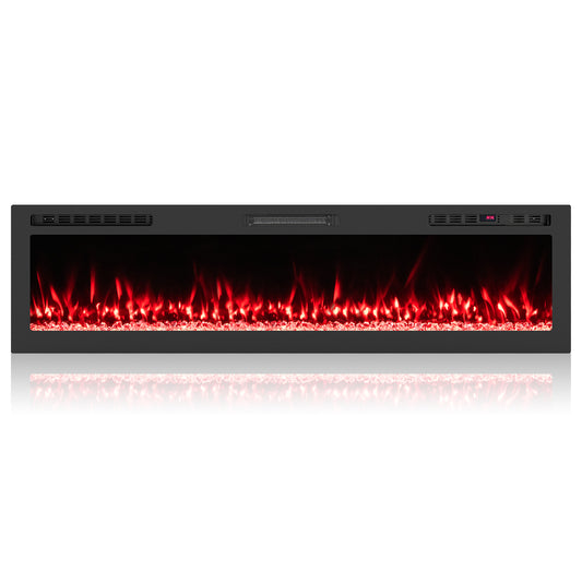 Smart WiFi Electric Fireplace Wall Mounted & Recessed 750W/1500W Heater-68 Inch, Black Fireplaces Black at Gallery Canada