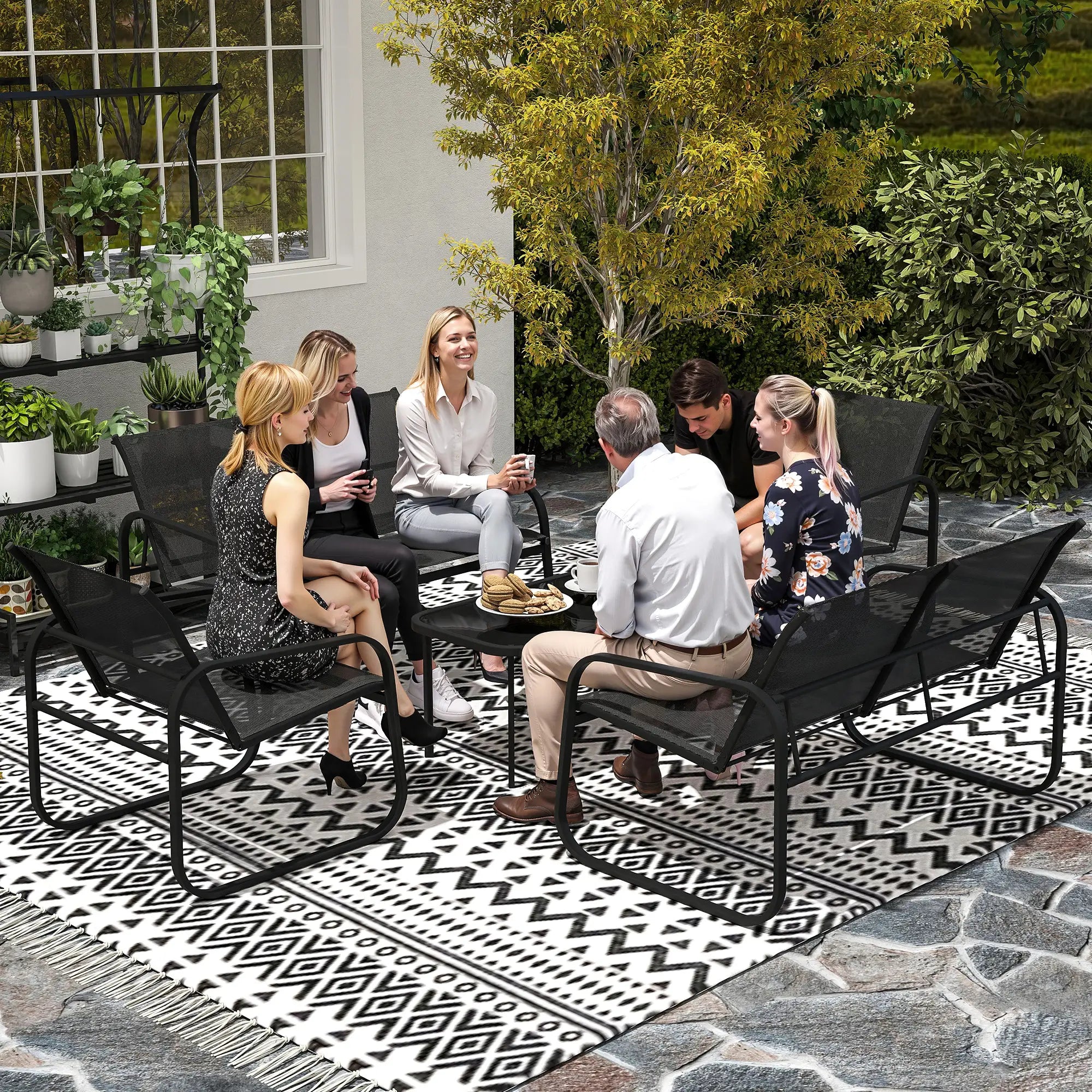 4 Piece Patio Furniture Set, 2 Loveseats, 2 Armchairs, Glass Table, Black Patio Furniture Sets at Gallery Canada