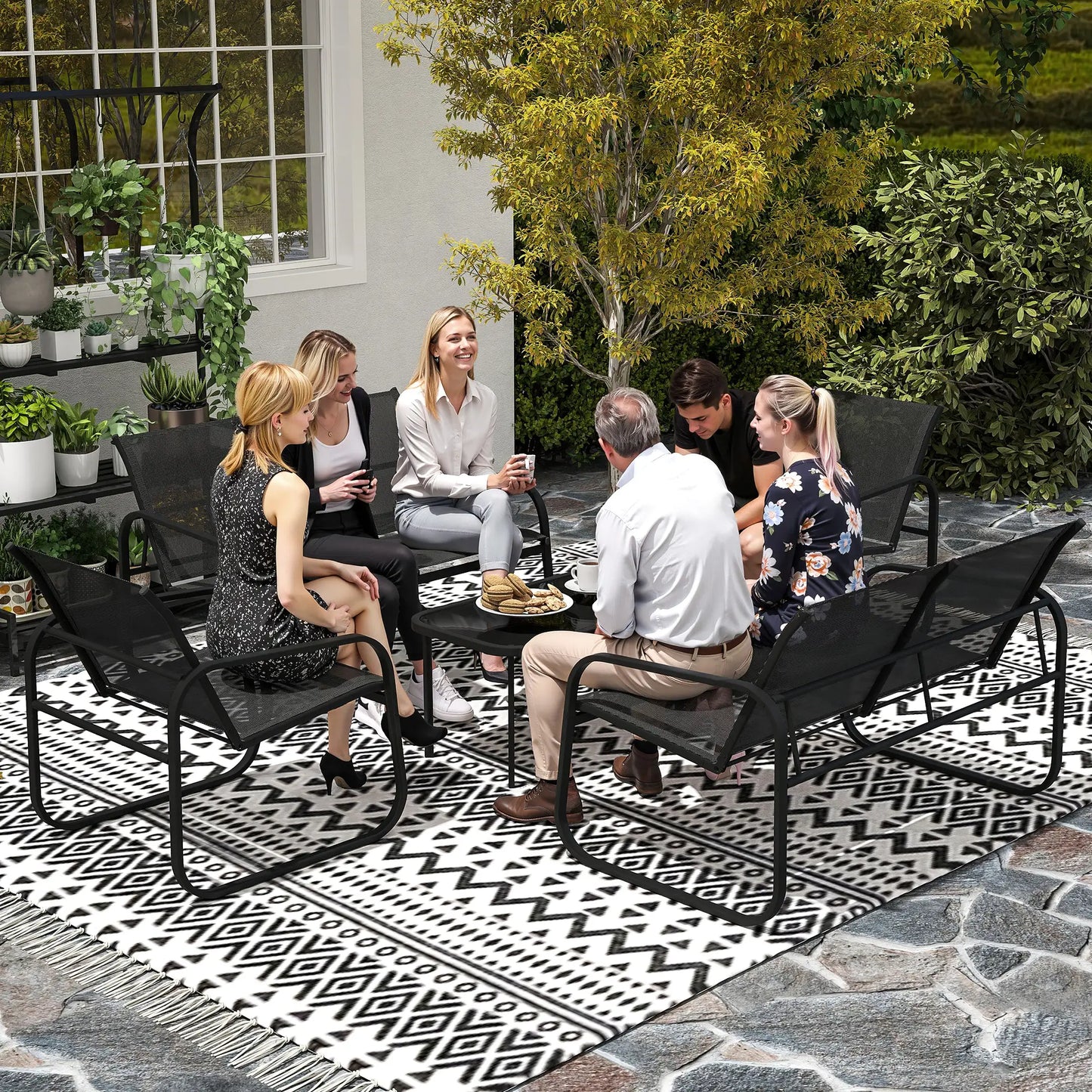 4 Piece Patio Furniture Set, 2 Loveseats, 2 Armchairs, Glass Table, Black Patio Furniture Sets at Gallery Canada