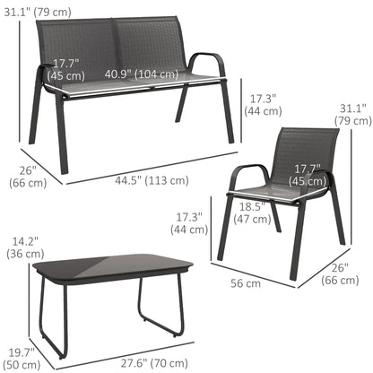 4-Piece Outdoor Furniture Set, 2 Stackable Chairs, Loveseat, Glass Coffee Table, Black Patio Furniture Sets at Gallery Canada