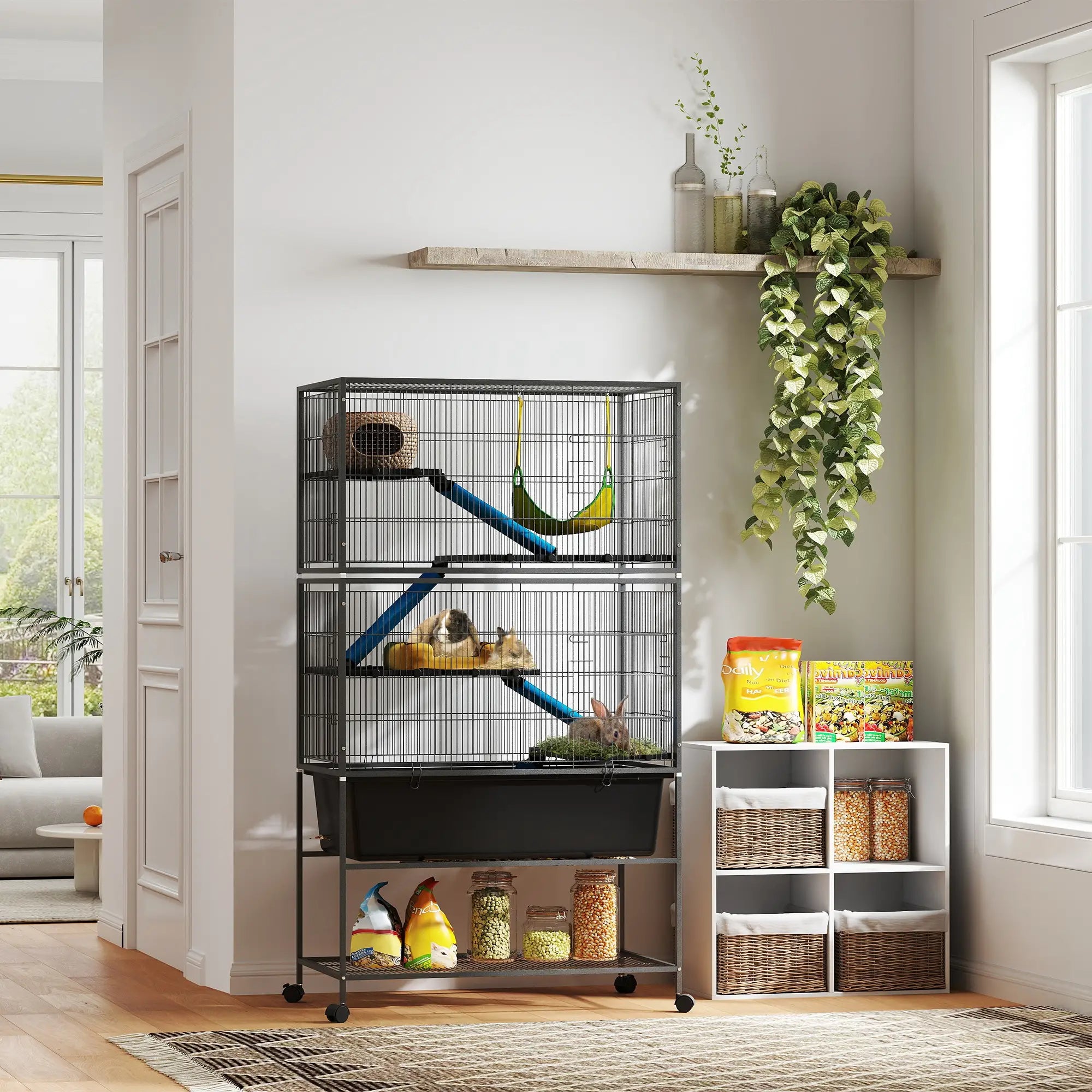 59 Inch 5 Level Small Animal Cage, Rolling Ferret Cage, Dark Grey Houses & Habitats at Gallery Canada