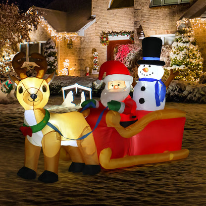 6.5 ft Inflatable Santa Claus, Snowman on Sleigh with Reindeer, LED Lights Christmas Inflatables at Gallery Canada