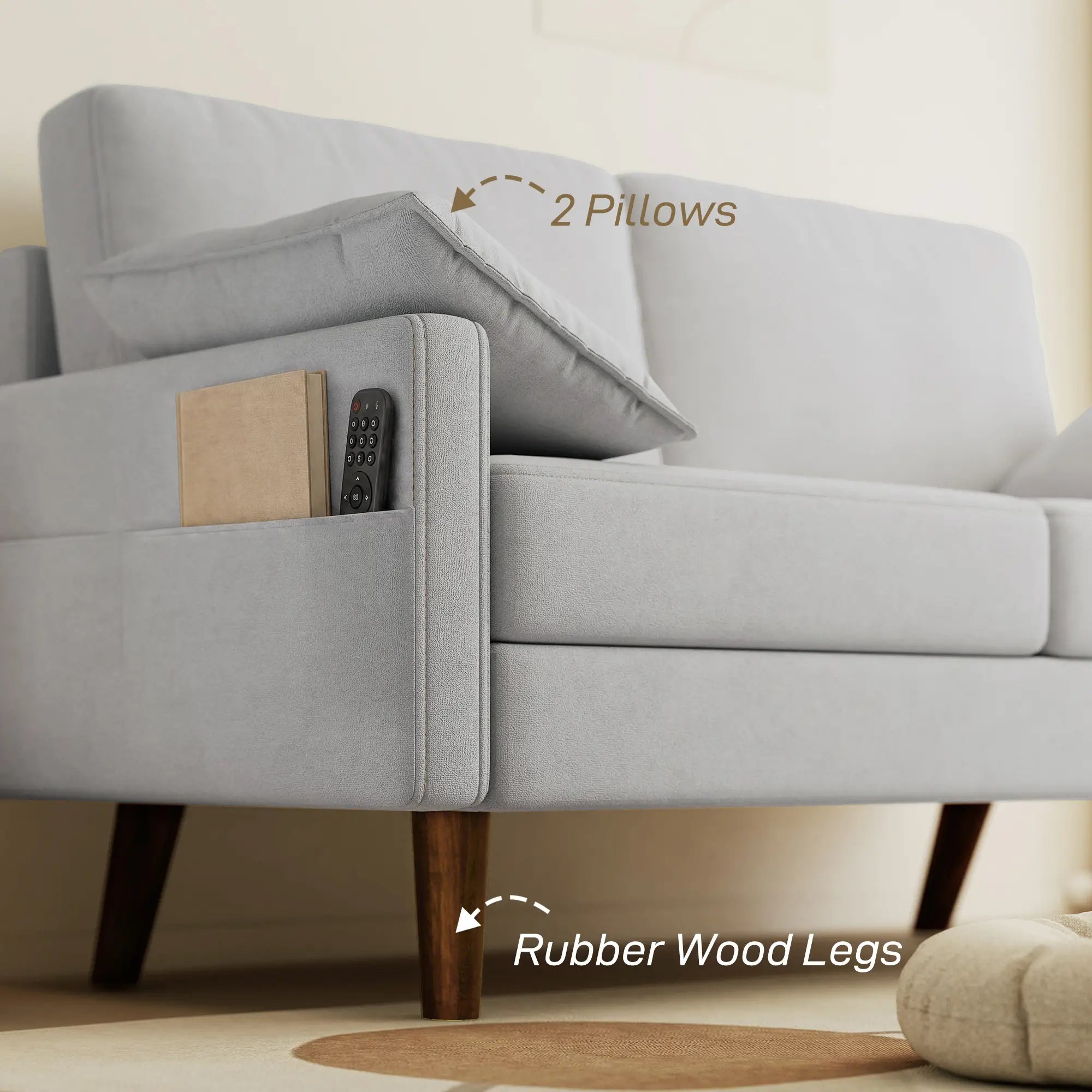 3 Seater Velvet Sofa, Spring Cushions, Rubber Wood Legs, Grey 3-Seater Sofas at Gallery Canada