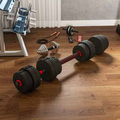 66lbs Adjustable Dumbbell Set, Hand Weights Barbell for Fitness, Black and Red Dumbbells & Barbells at Gallery Canada
