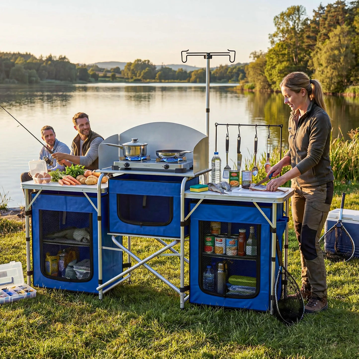 Portable Aluminum Camping Table, Fabric Cupboards, Windshield, Blue Picnic Tables & Camping Chairs at Gallery Canada
