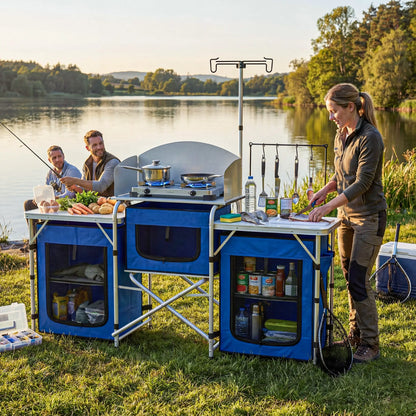 Portable Aluminum Camping Table, Fabric Cupboards, Windshield, Blue Picnic Tables & Camping Chairs at Gallery Canada
