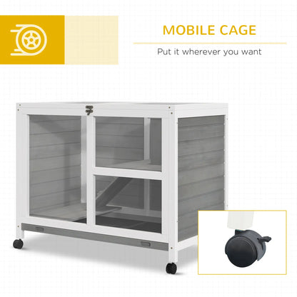 Indoor Rabbit Hutch with Wheels, Bunny Cage, Pull Out Tray, Grey Rabbit Hutch at Gallery Canada