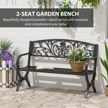 50" 2-Seater Garden Bench, Cast Iron Loveseat, Black Outdoor Benches at Gallery Canada
