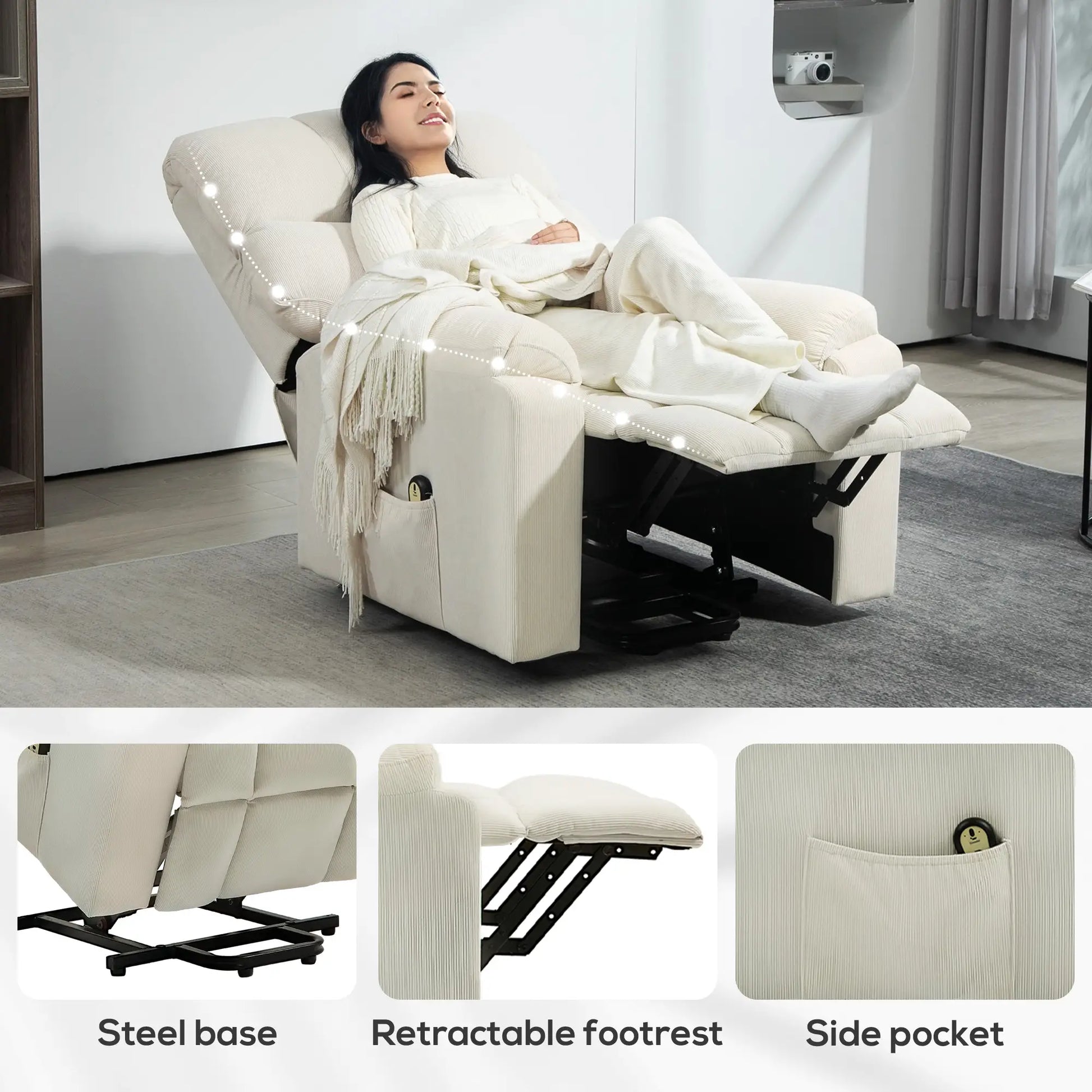Power Recliner Chair, Microfibre Upholstery, Remote, Cream White Sofas & Reclining Chairs at Gallery Canada