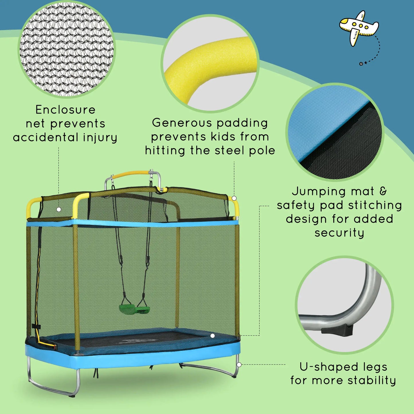 6.9FT Kids Trampoline, Safety Net, Gymnastics Bar, Swing, Indoor/Outdoor Trampolines at Gallery Canada