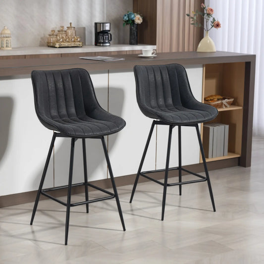 Set of 2 Counter Height Barstools, PU Leather, Black Bar Stools Black at Gallery Canada