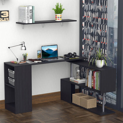 55" Corner Computer Desk, 360° Rotating L-Shaped, Black Computer Desks at Gallery Canada