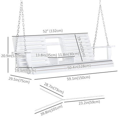 2-3 Seater Porch Swing, Wood Patio Chair with Table, Cup Holders, White Hanging Porch Swings at Gallery Canada