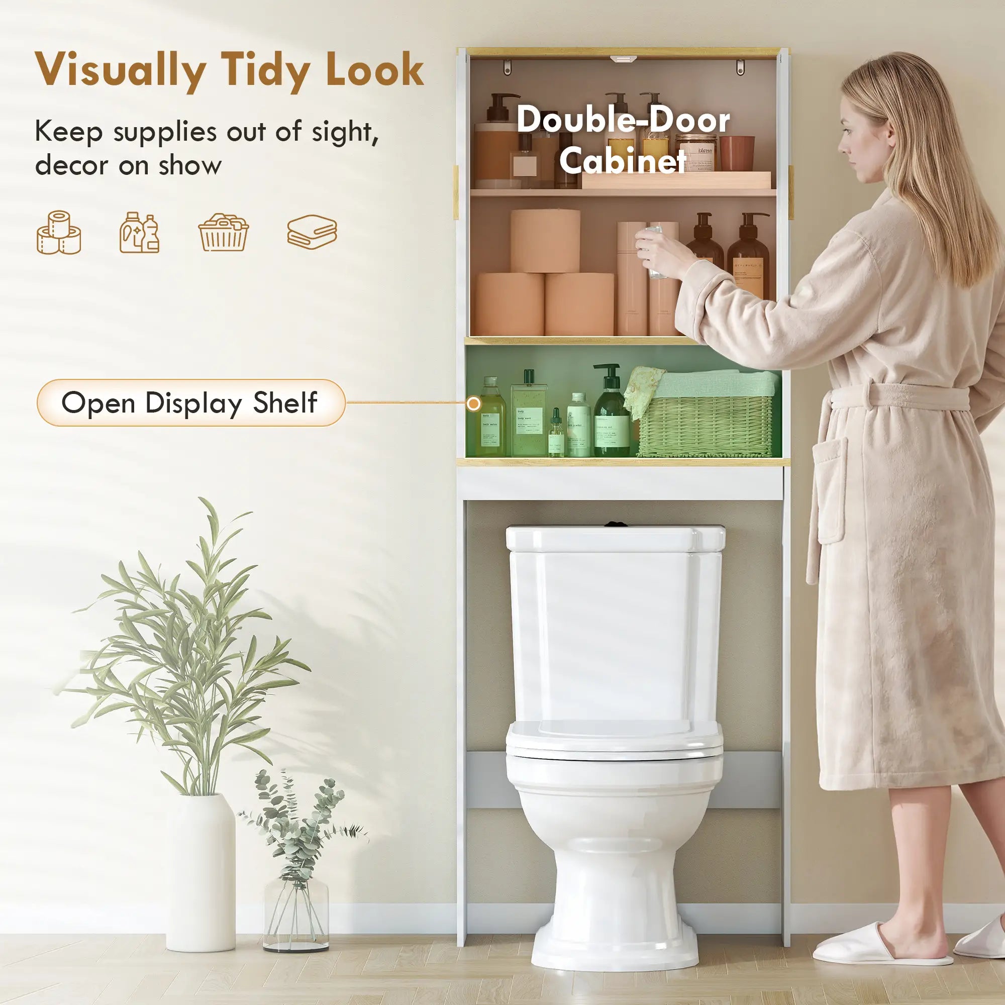 Adjustable Over Toilet Storage Shelf, White Oak, 24 Inch, White Over The Toilet Storage at Gallery Canada