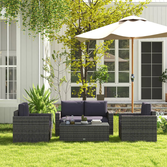 Outdoor Wicker Furniture Set, Loveseat and 2 Chairs, Grey Patio Furniture Sets Mixed-Grey Rattan, Grey Cushion at Gallery Canada