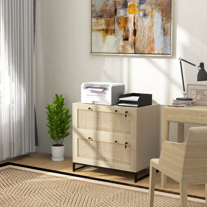 2-Drawer Filing Cabinet with Lock, Rattan, Adjustable Hanging Bar, Natural Office Cabinets & Cupboards at Gallery Canada
