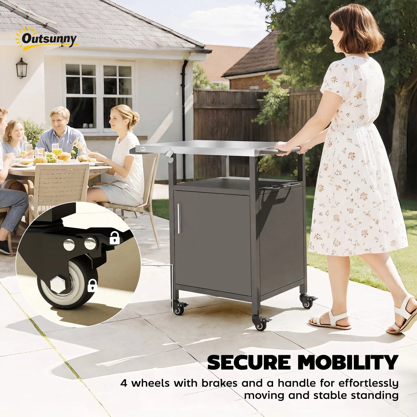 Outdoor Grill Cart With Steel Top, Pizza Oven Stand With Cabinet, Brown Outdoor Grill Carts at Gallery Canada