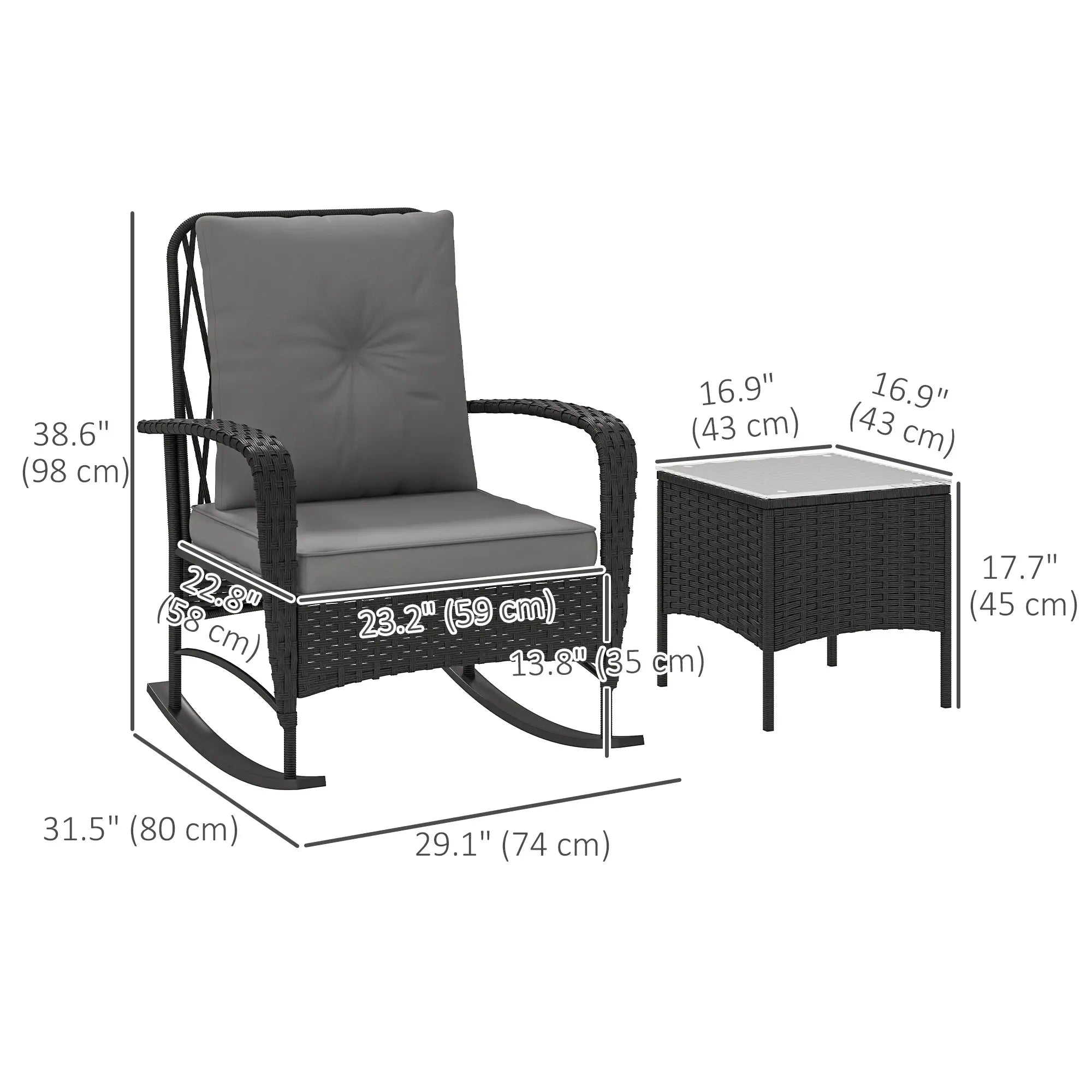 3pc Rattan Bistro Set, Wicker Patio Furniture, Rocking Chairs, Grey Bistro Sets at Gallery Canada