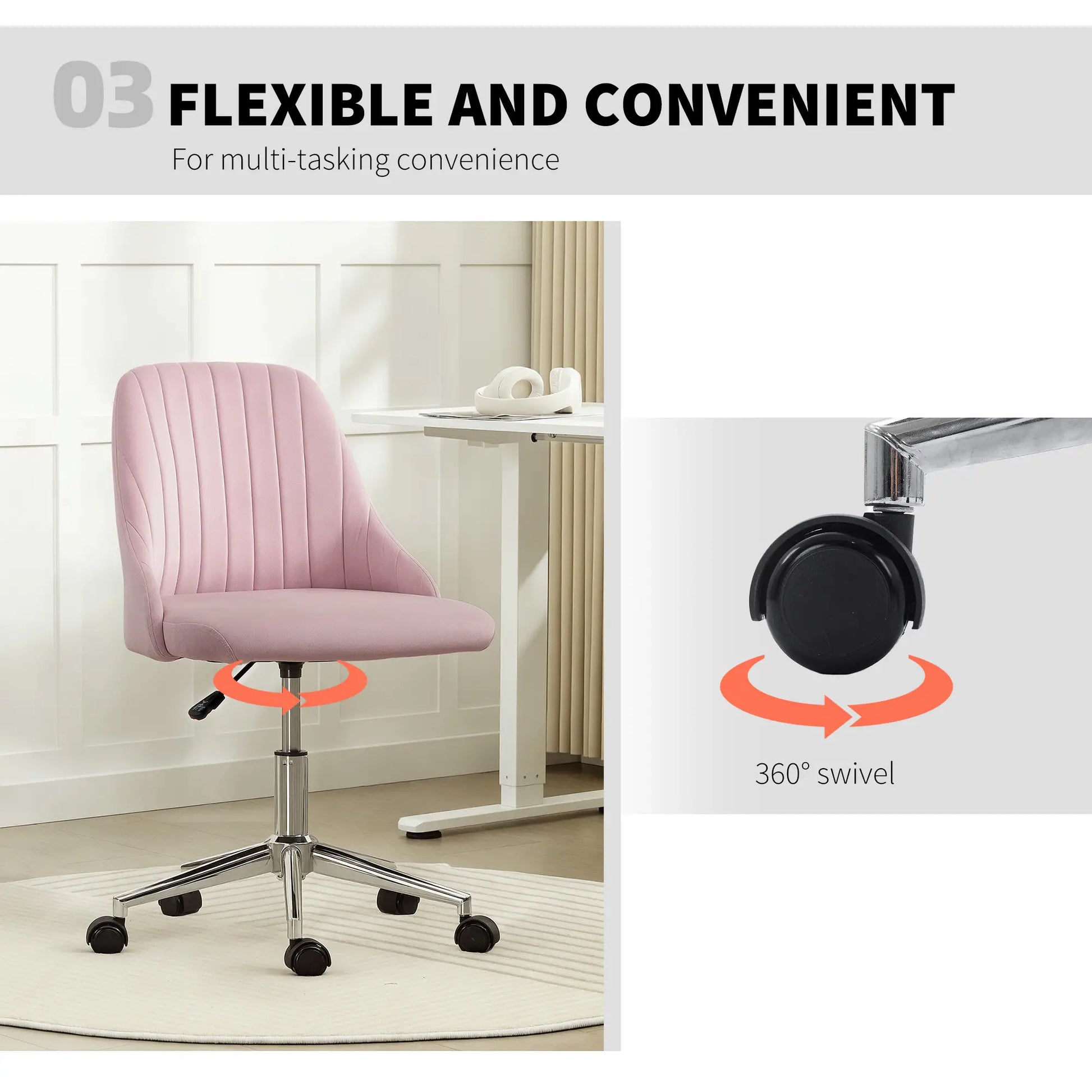 Velvet Makeup Chair, Adjustable Height, Swivel Wheels, Pink Task Chairs at Gallery Canada