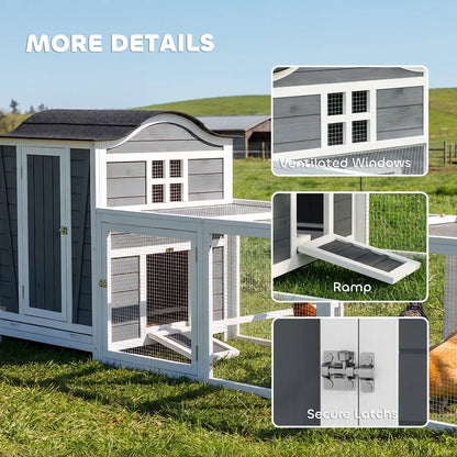 118"L Chicken Coop, Large Wooden Hen House with Run, Pull-Out Tray, Waterproof Roof, Nesting Box, Swing, Roosting Bars Chicken Coops at Gallery Canada