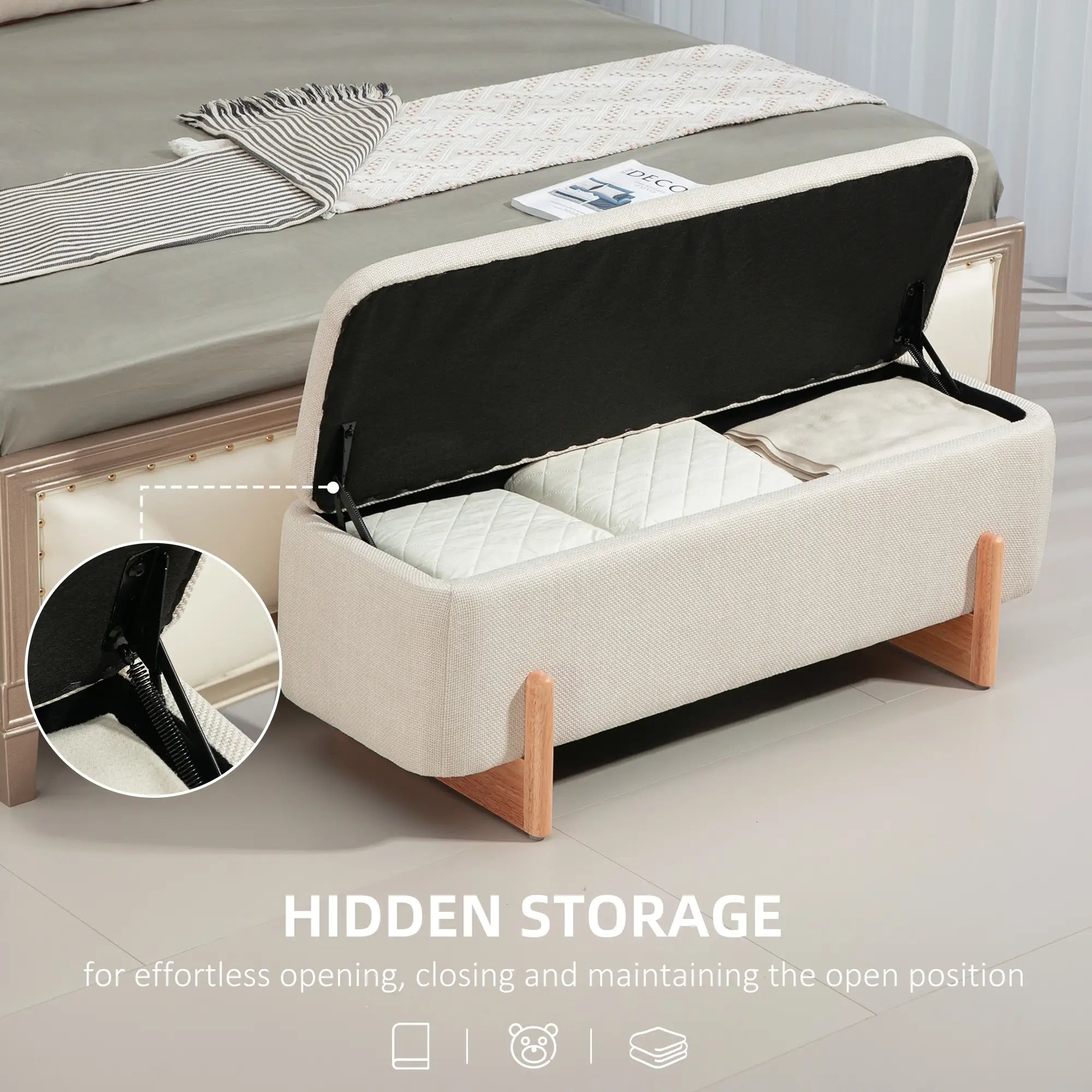 Linen-Look Storage Ottoman Bench, Cream White, Cream White Storage Ottomans & Benches at Gallery Canada