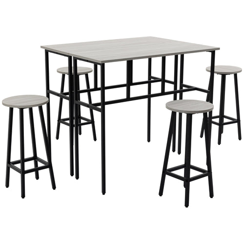 6-Piece Bar Table Set, 2 Breakfast Tables with 4 Stools, Counter Height Dining Tables &; Chairs for Kitchen, Living Room, Grey